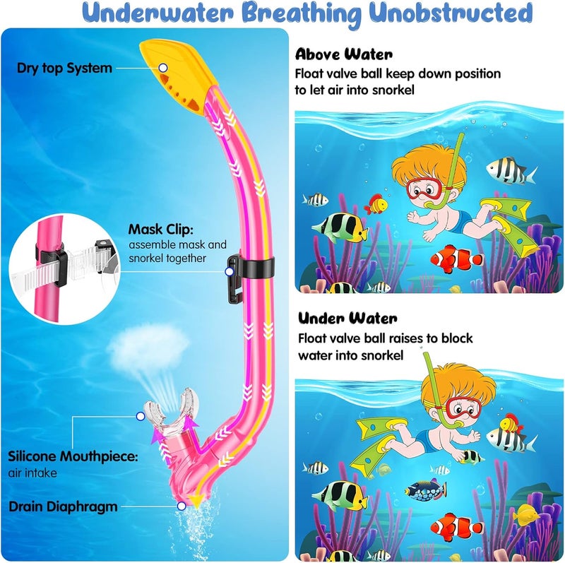 Seovediary Kids Snorkel Set, Mask Fins Snorkeling Gear for Kids Anti-Fog Swim Goggles 180 Panoramic View Dry Top Snorkel and Dive Flippers Combo with Travel Bag for Snorkeling Training Swimming Diving - Image 3